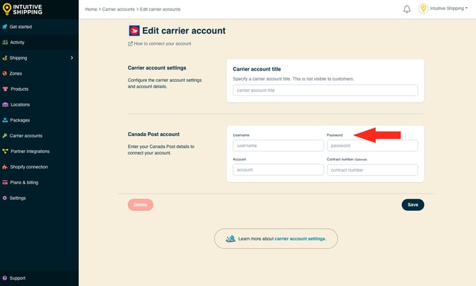 IS - Carrier Accounts - Canada Post Password