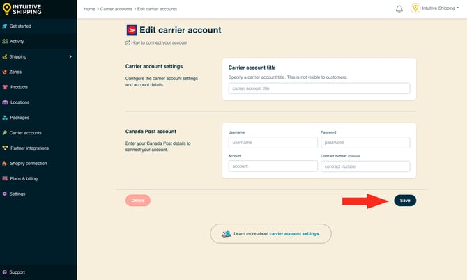 IS - Carrier Accounts - Canada Post Save