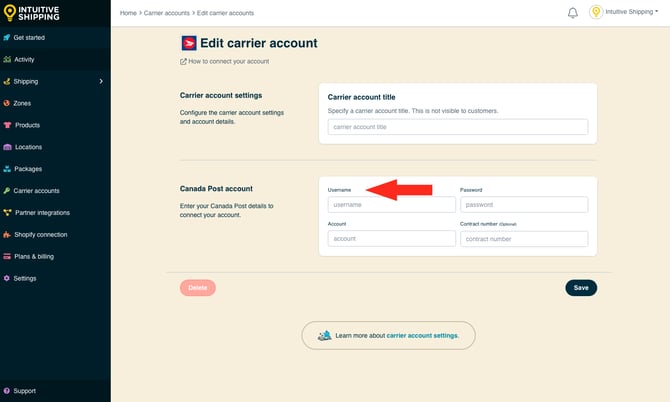 IS - Carrier Accounts - Canada Post Username