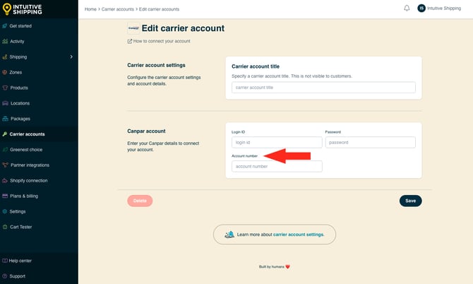 IS - Carrier Accounts - Canpar Account Number