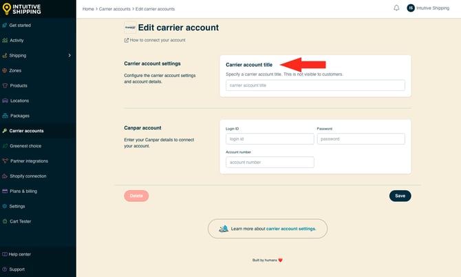 IS - Carrier Accounts - Canpar Carrier Account Title