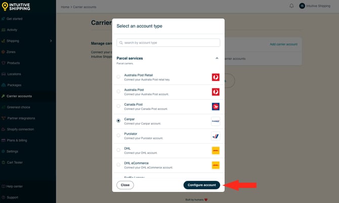 IS - Carrier Accounts - Canpar Configure Account