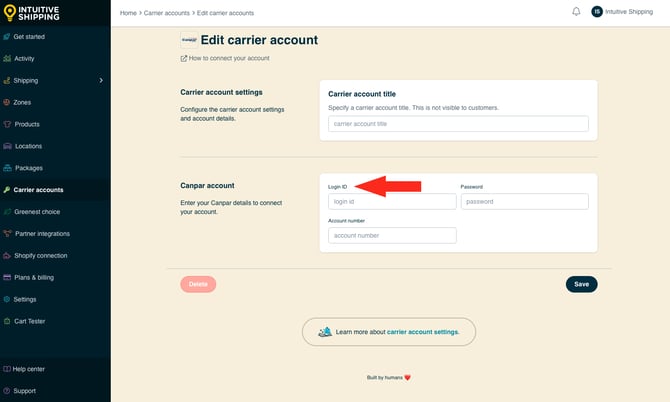 IS - Carrier Accounts - Canpar Login ID