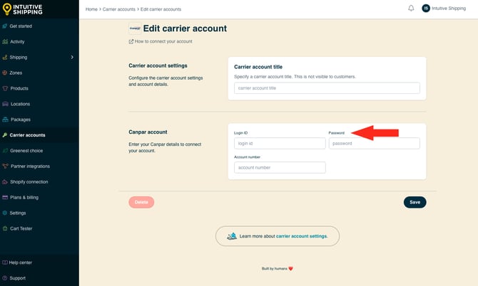 IS - Carrier Accounts - Canpar Password