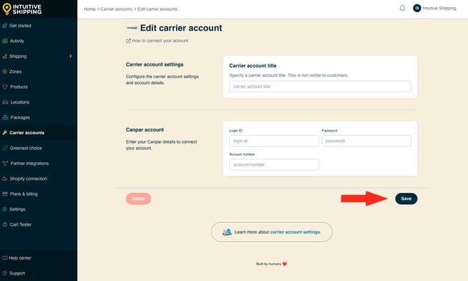 IS - Carrier Accounts - Canpar Save