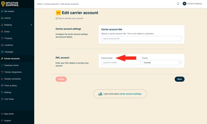 IS - Carrier Accounts - DHL Account Number
