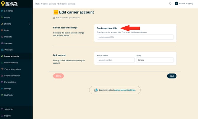 IS - Carrier Accounts - DHL Carrier Account Title