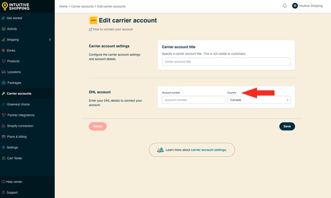 IS - Carrier Accounts - DHL Country