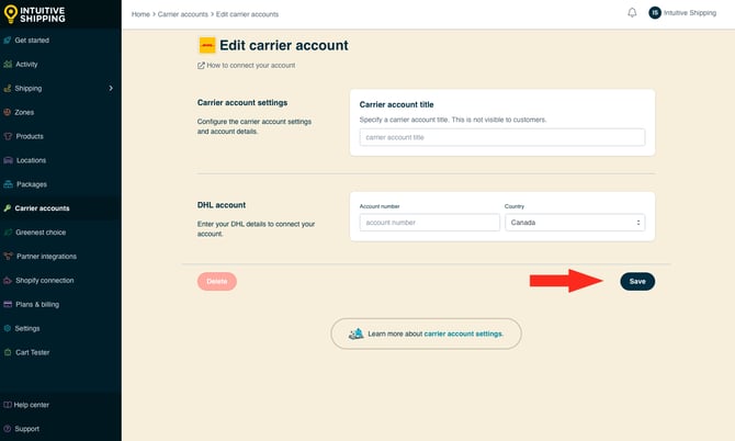 IS - Carrier Accounts - DHL Save