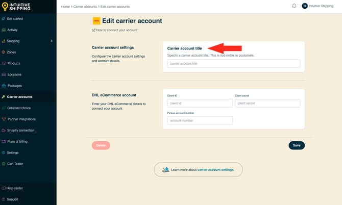 IS - Carrier Accounts - DHL eCommerce Carrier Account Title