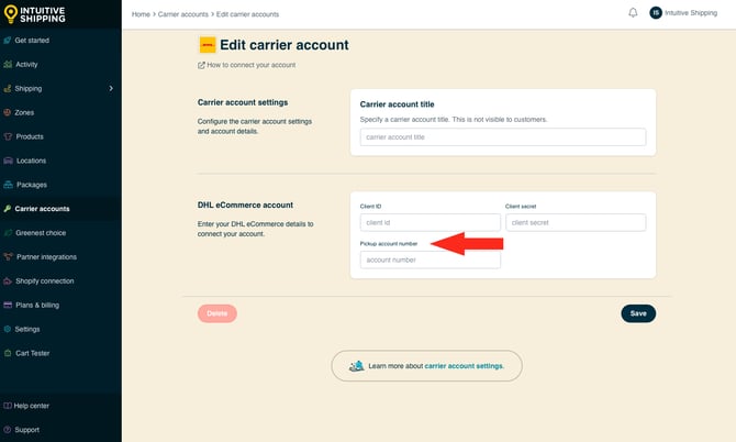 IS - Carrier Accounts - DHL eCommerce Pickup Account Number