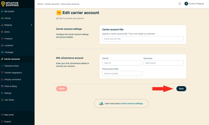 IS - Carrier Accounts - DHL eCommerce Save