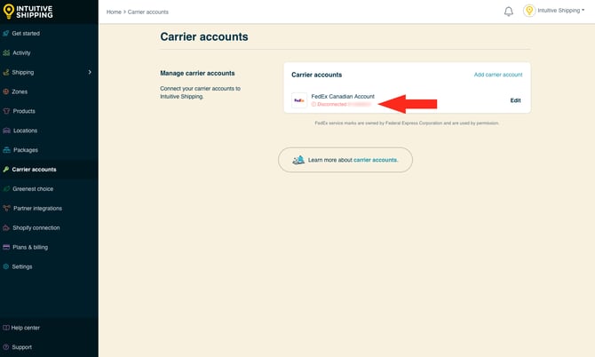 IS - Carrier Accounts - FedEx Account Disconnected