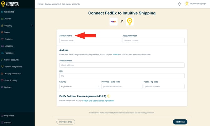 IS - Carrier Accounts - FedEx Account Name