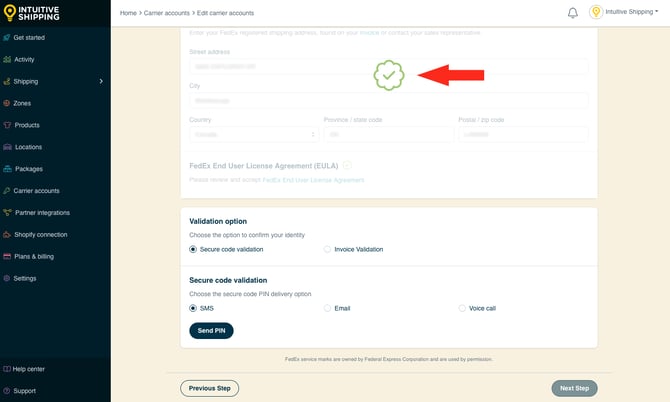 IS - Carrier Accounts - FedEx Address Validation