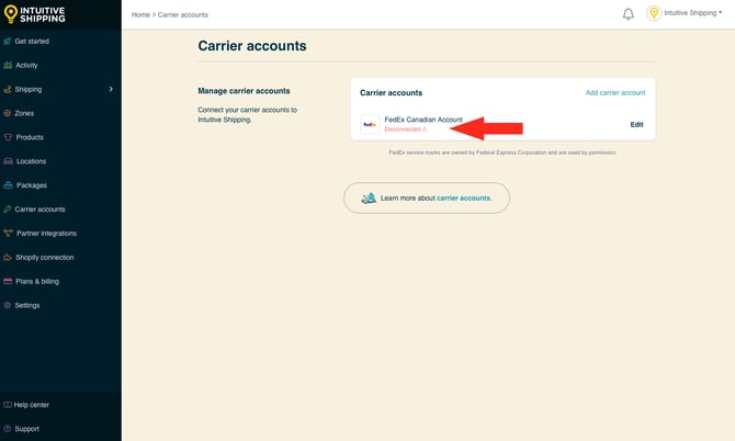IS - Carrier Accounts - FedEx Disconnected
