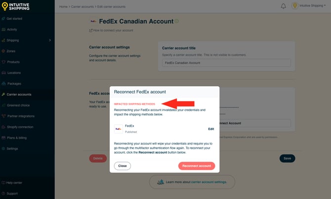 IS - Carrier Accounts - FedEx Impacted Shipping Methods