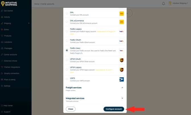 IS - Carrier Accounts - FedEx New Configure Button-2