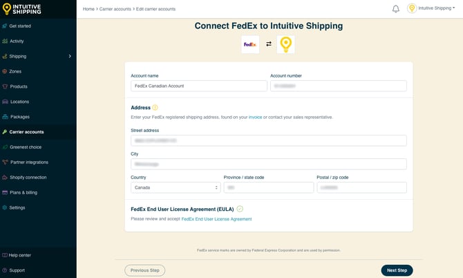 IS - Carrier Accounts - FedEx Reconnect Account Details