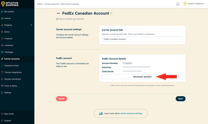 IS - Carrier Accounts - FedEx Reconnect Account