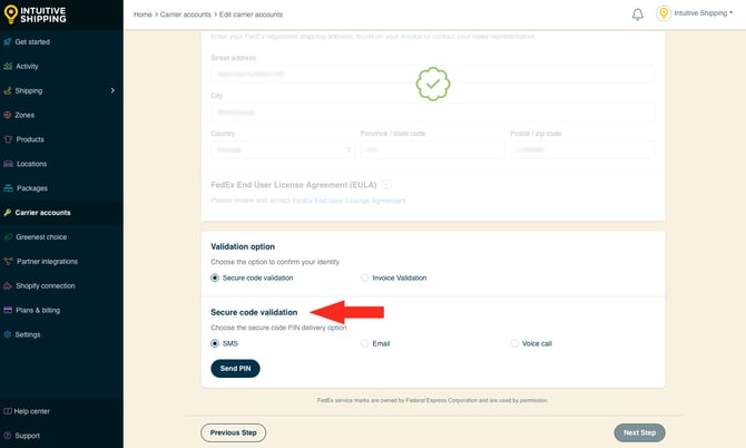 IS - Carrier Accounts - FedEx Secure Code Validation-2