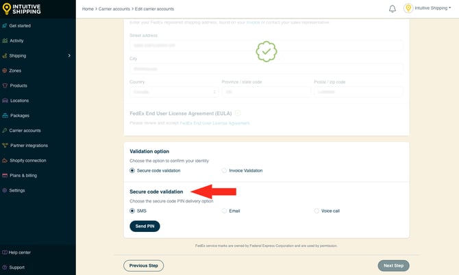 IS - Carrier Accounts - FedEx Secure Code Validation