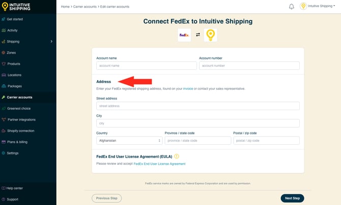 IS - Carrier Accounts - FedEx Shipping Address-2