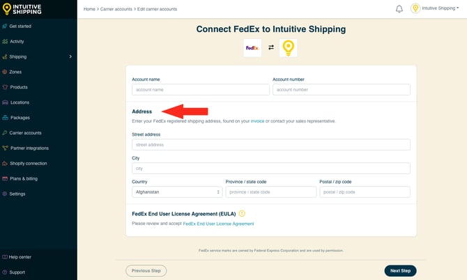IS - Carrier Accounts - FedEx Shipping Address