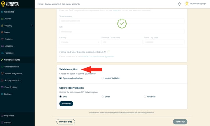 IS - Carrier Accounts - FedEx Validation Option-2