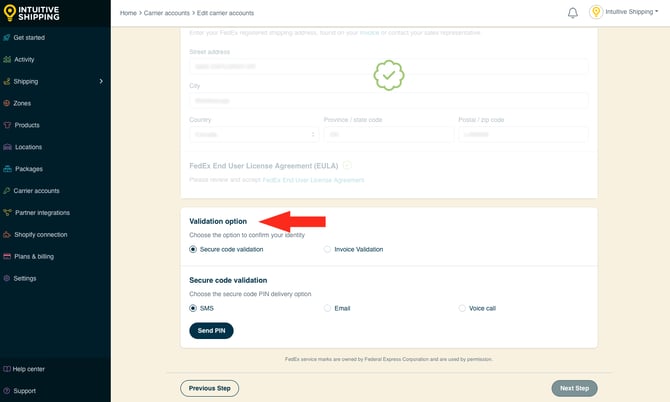 IS - Carrier Accounts - FedEx Validation Option
