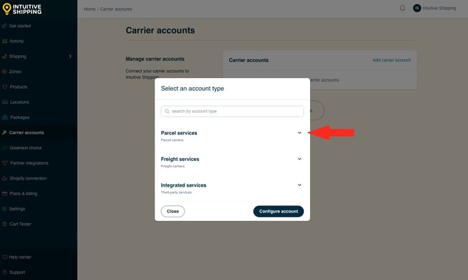 IS - Carrier Accounts - Parcel Service Drop Down-4