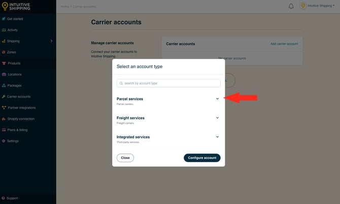 IS - Carrier Accounts - Parcel Service Drop Down