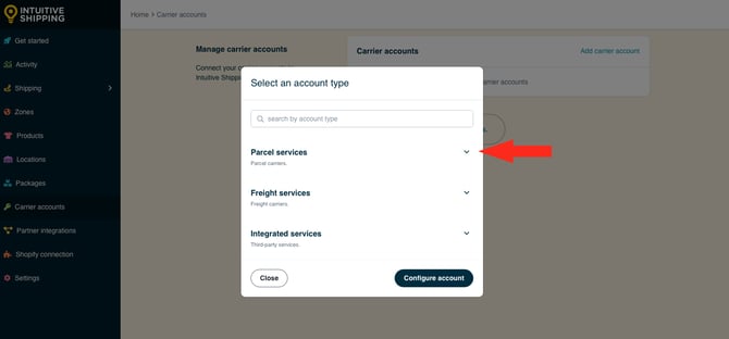 IS - Carrier Accounts - Parcel Service Dropdown