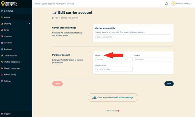 IS - Carrier Accounts - Purolator API Key
