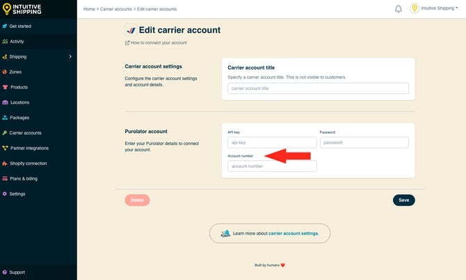 IS - Carrier Accounts - Purolator Account Number
