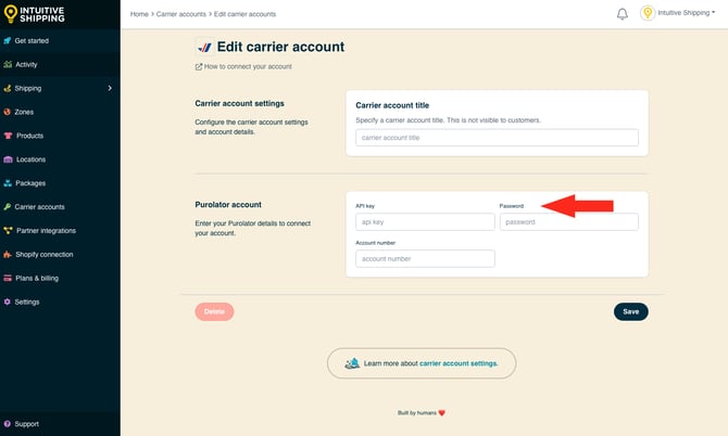 IS - Carrier Accounts - Purolator Password