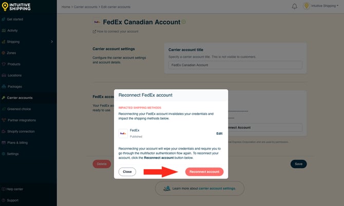 IS - Carrier Accounts - Reconnect Button