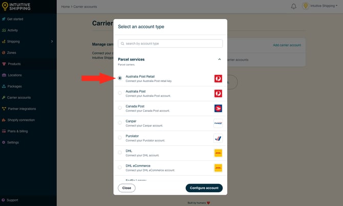 IS - Carrier Accounts - Select Aus Post Retail
