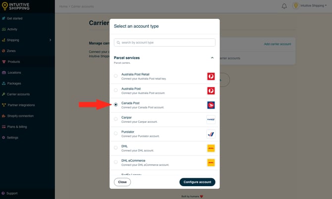 IS - Carrier Accounts - Select Canada Post