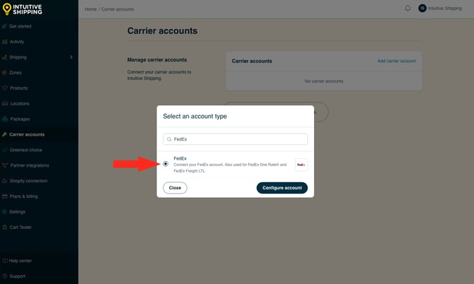 IS - Carrier Accounts - Select FedEx