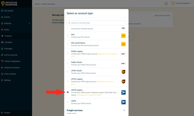 IS - Carrier Accounts - Select USPS Legacy Deprecated