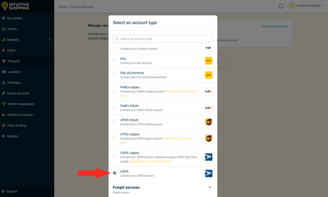 IS - Carrier Accounts - Select USPS OAuth