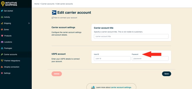 IS - Carrier Accounts - USPS Edit Password
