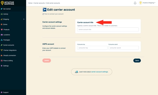 IS - Carrier Accounts - USPS OAuth Carrier Account Title