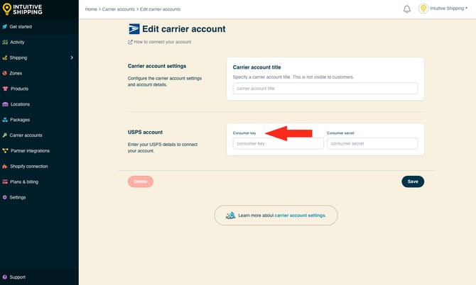 IS - Carrier Accounts - USPS OAuth Consumer Key