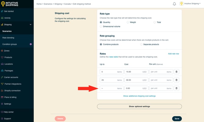 IS - Custom Service Shipping Method - Zero Cost Rate Row