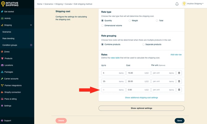 IS - Custom Service Shipping Method - Zero-Cost Rate Row Example
