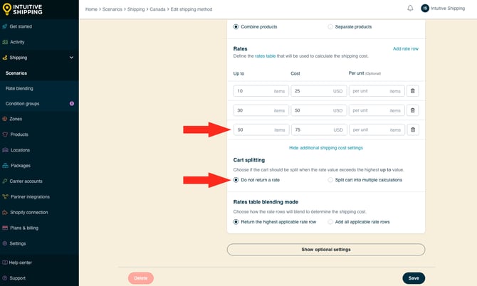 IS - Custom Shipping Method - Cart Splitting - Do Not Return Rate