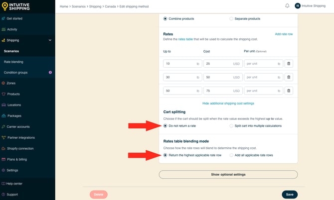 IS - Custom Shipping Method - Cart Splitting Rate Table Blending Defaults