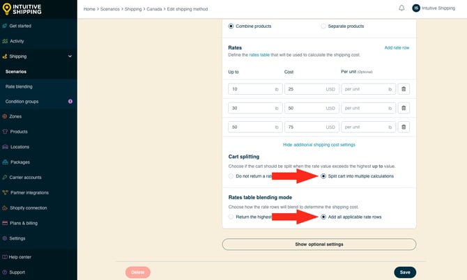 IS - Custom Shipping Method - Combine Split Cart and Add All Applicable Rows